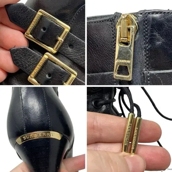 BURBERRY Brogue Leather Laser Cut Lace Up Stiletto Boots Size 40 or US 10 - Picture 10 of 13